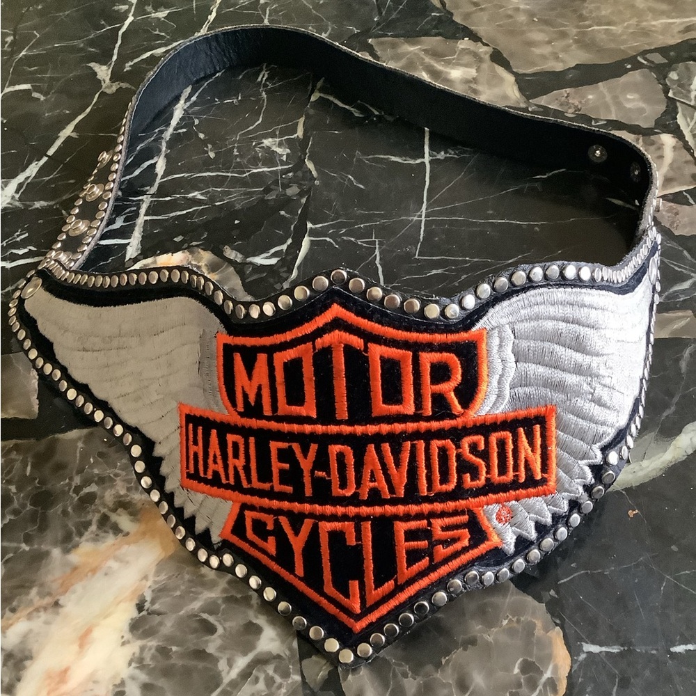 Vintage rare wide wings patch Harley Davidson leather belt unisex adjustable